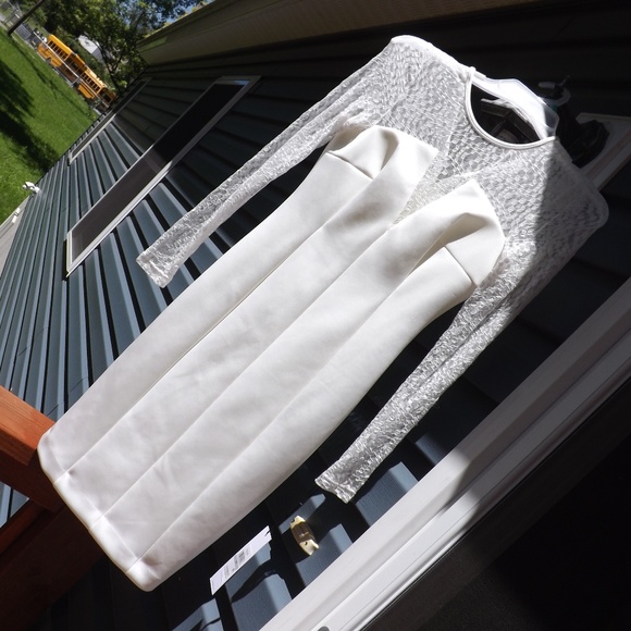 NWT White Calvin Klein Bodycon Mesh Lace MiniDress - Picture 4 of 8